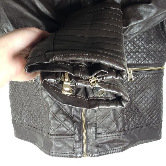 Cavalini Ci Sono Women's Sz M Brown Faux Leather Quilted Front Zip Biker Jacket - Picture 10 of 11